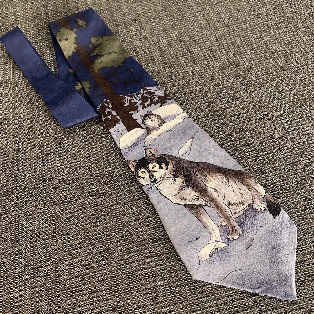 World Wildlife Fund Gray Wolves Silk Tie - vintage 1991 wwf 128 wolf grey usa